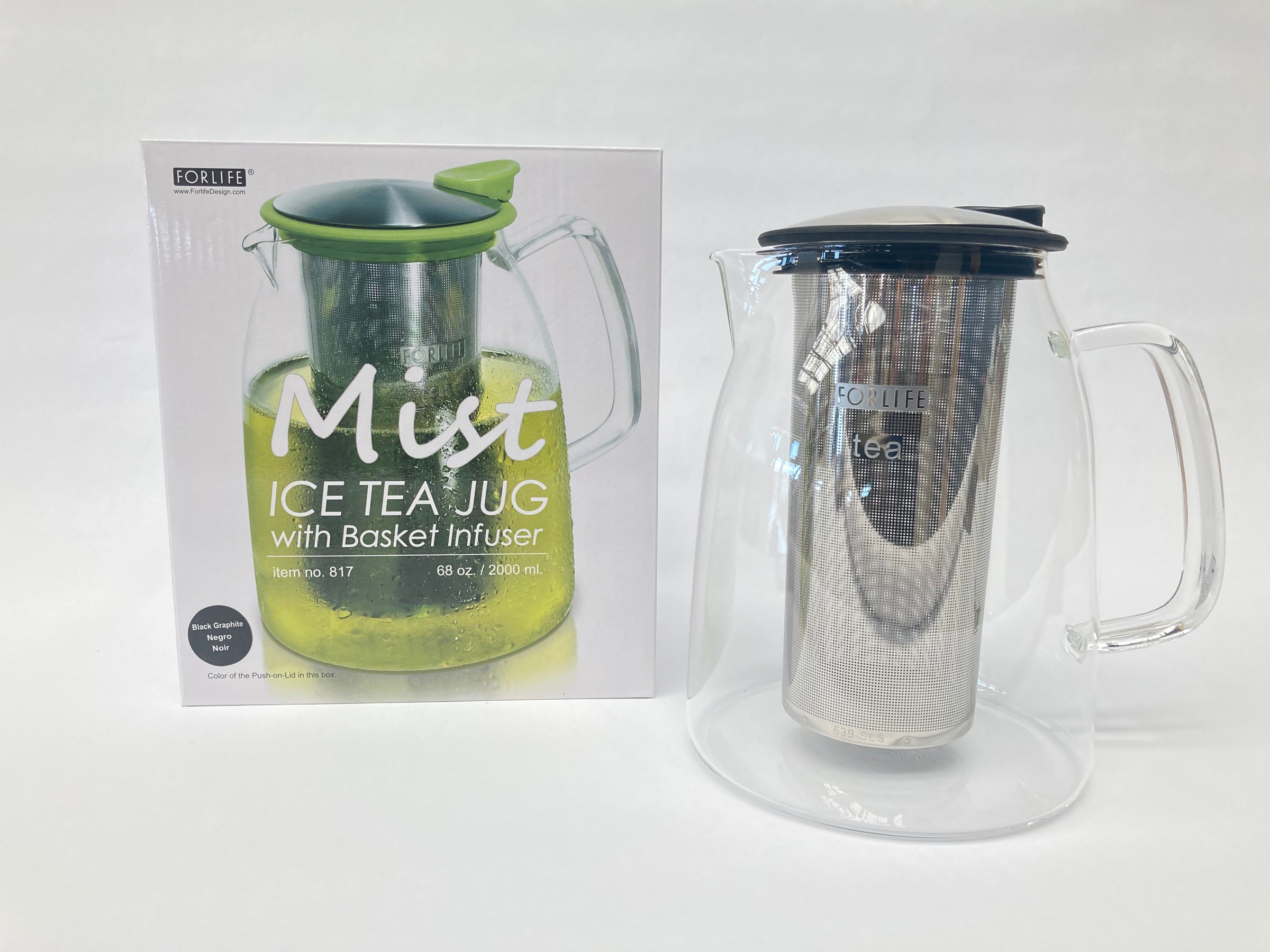 FORLIFE Mist Iced Tea Jug with Basket Infuser 68-Ounce White